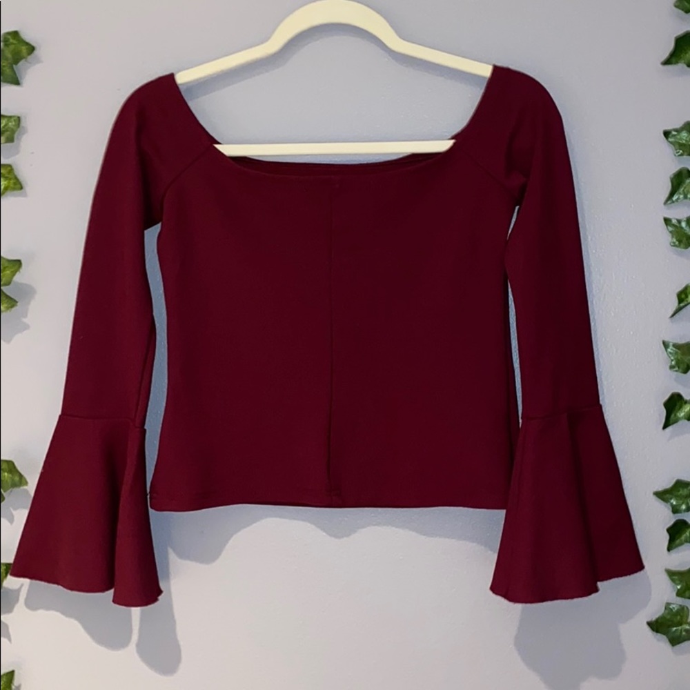 Women’s Nordstrom Maroon Off Shoulder Long Sleeve Blouse Small - Picture 7 of 16